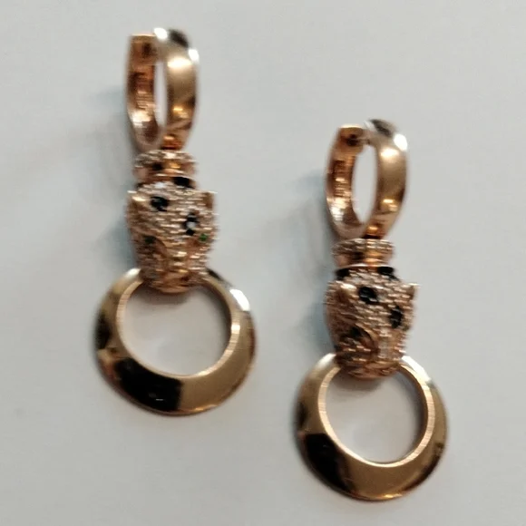 Effy 14k Rose Gold Panther Diamonds Earrings 1.75 TWC Diamond - Picture 4 of 15